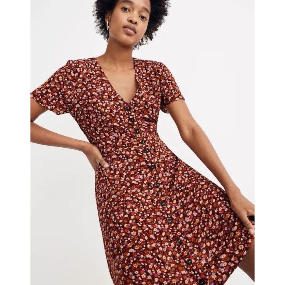 Madewell Womens Mini Dress 8 V-Neck Button-Front Spring Summer Floral Prairie